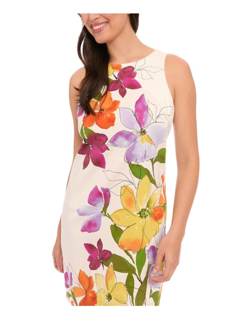 London Times Women's Floral-Print Sleeveless Shift Dress Size 4